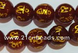 CAG3405 15.5 inches 16mm carved round red agate beads wholesale