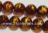 CAG3411 15.5 inches 14mm carved round red agate beads wholesale