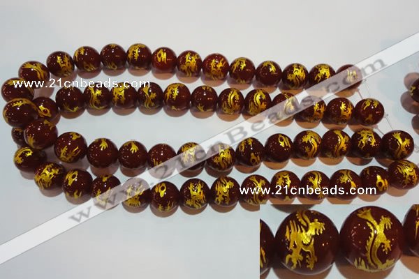 CAG3411 15.5 inches 14mm carved round red agate beads wholesale