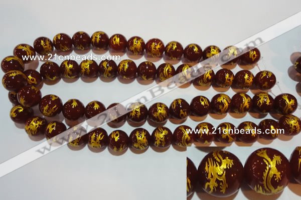 CAG3412 15.5 inches 16mm carved round red agate beads wholesale