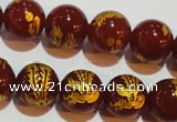 CAG3416 15.5 inches 14mm carved round red agate beads wholesale