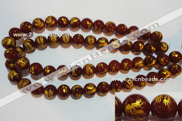 CAG3417 15.5 inches 16mm carved round red agate beads wholesale