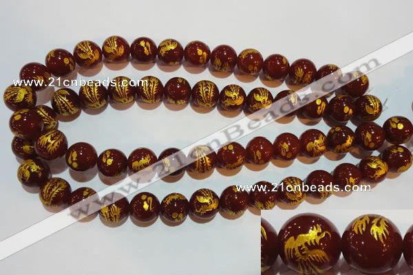 CAG3418 15.5 inches 18mm carved round red agate beads wholesale