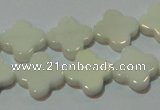 CAG3425 15.5 inches 14*14mm flower white agate gemstone beads