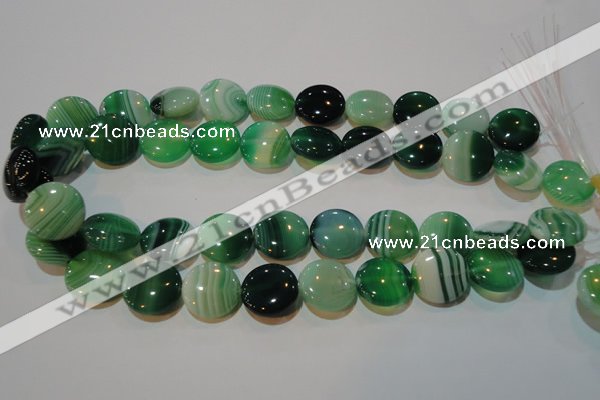 CAG3455 15.5 inches 18mm flat round green line agate beads