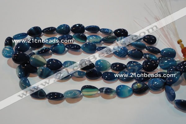 CAG3470 15.5 inches 13*18mm flat teardrop blue line agate beads