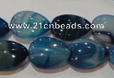 CAG3471 15.5 inches 15*20mm flat teardrop blue line agate beads