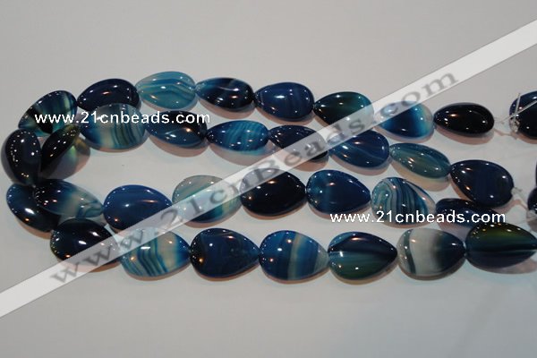 CAG3472 15.5 inches 18*25mm flat teardrop blue line agate beads