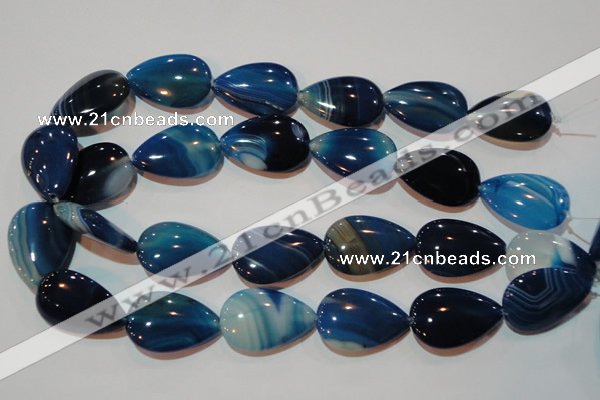 CAG3473 15.5 inches 20*30mm flat teardrop blue line agate beads