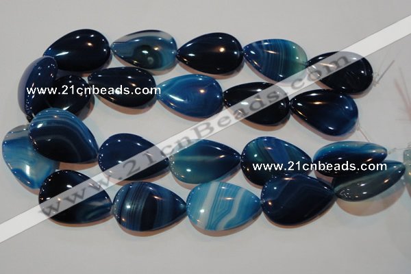 CAG3474 15.5 inches 25*35mm flat teardrop blue line agate beads