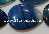 CAG3475 15.5 inches 30*40mm flat teardrop blue line agate beads