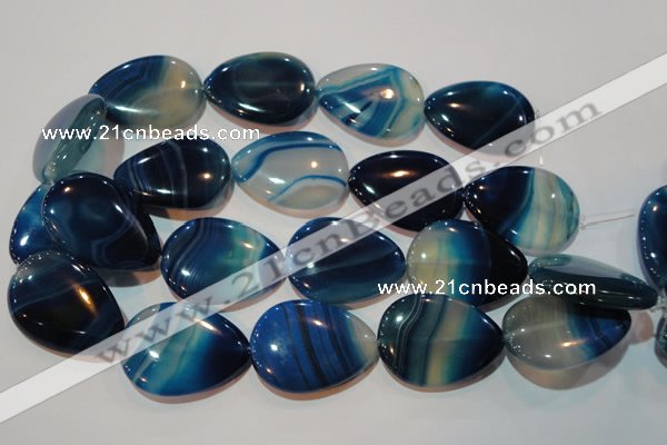 CAG3475 15.5 inches 30*40mm flat teardrop blue line agate beads