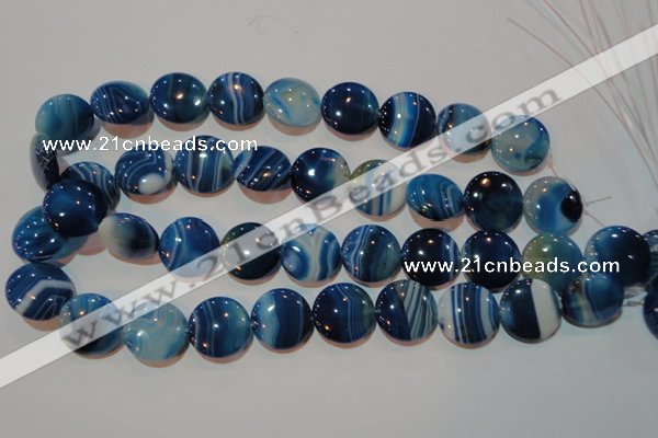 CAG3490 15.5 inches 20mm flat round blue line agate beads