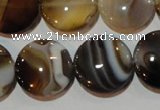 CAG3505 15.5 inches 20mm flat round brown line agate beads