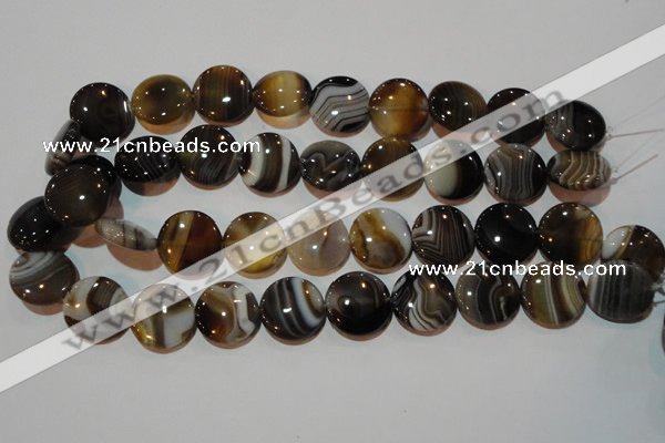 CAG3505 15.5 inches 20mm flat round brown line agate beads