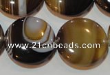 CAG3506 15.5 inches 25mm flat round brown line agate beads