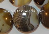 CAG3507 15.5 inches 30mm flat round brown line agate beads