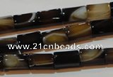 CAG3509 15.5 inches 7*12mm faceted column brown line agate beads