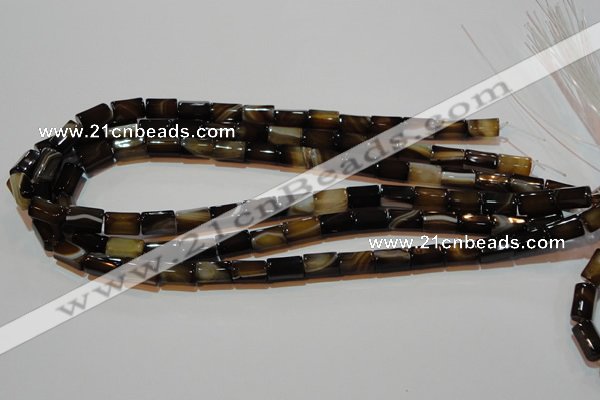 CAG3509 15.5 inches 7*12mm faceted column brown line agate beads