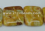 CAG3616 15.5 inches 25*25mm square yellow crazy lace agate beads