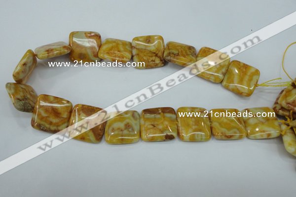 CAG3616 15.5 inches 25*25mm square yellow crazy lace agate beads