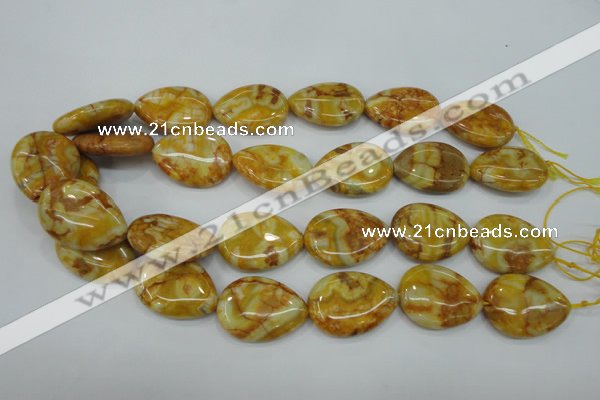 CAG3630 15.5 inches 22*30mm flat teardrop yellow crazy lace agate beads