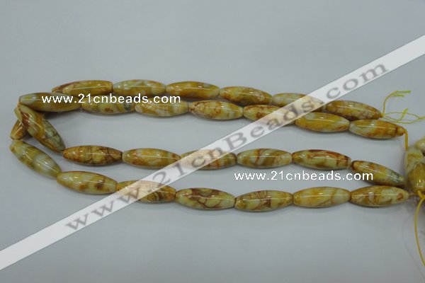 CAG3633 15.5 inches 10*30mm rice yellow crazy lace agate beads