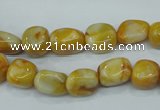 CAG3635 15.5 inches 10*12mm nuggets yellow crazy lace agate beads