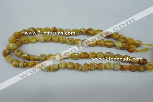 CAG3635 15.5 inches 10*12mm nuggets yellow crazy lace agate beads