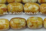 CAG3638 15.5 inches 15*20mm drum yellow crazy lace agate beads