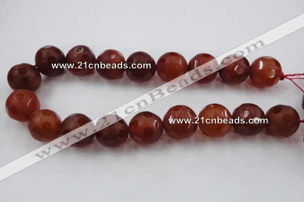 CAG3669 15.5 inches 24mm carved round matte red agate beads