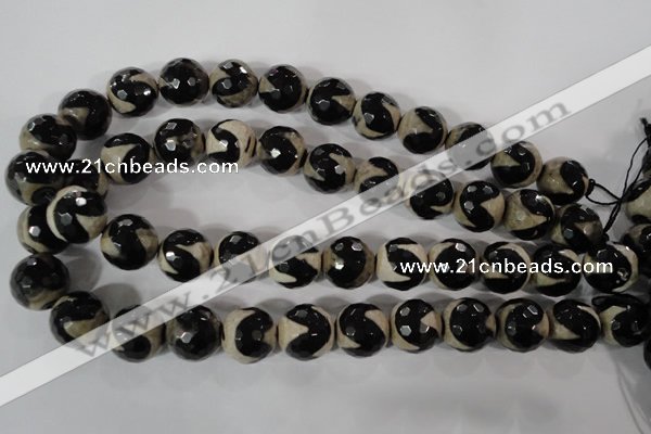 CAG3845 15.5 inches 16mm faceted round tibetan agate beads wholesale