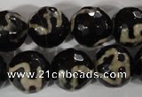 CAG3855 15.5 inches 16mm faceted round tibetan agate beads wholesale