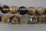 CAG3863 15.5 inches 10mm faceted round fire crackle agate beads