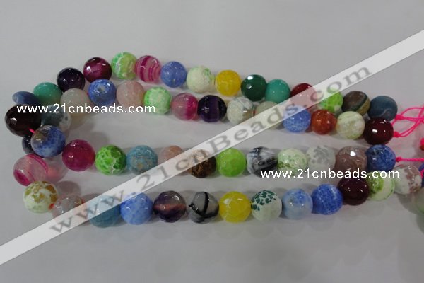 CAG3880 15.5 inches 14mm faceted round fire crackle agate beads