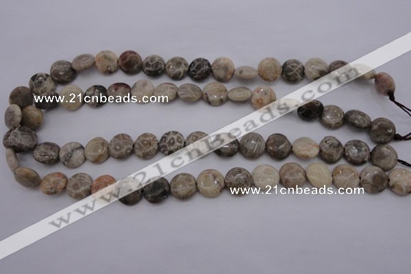 CAG3905 15.5 inches 12mm flat round chrysanthemum agate beads