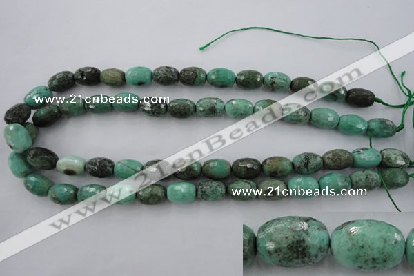 CAG3919 15.5 inches 10*14mm faceted rice green grass agate beads