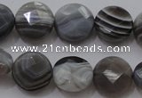 CAG3960 15.5 inches 10mm faceted coin grey botswana agate beads