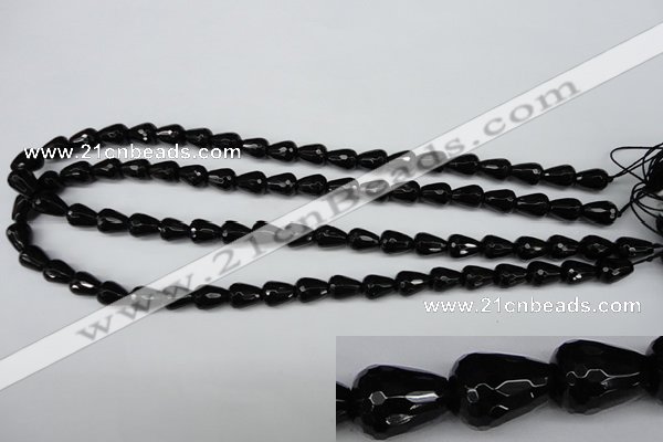 CAG4000 15.5 inches 8*10mm faceted teardrop black agate beads