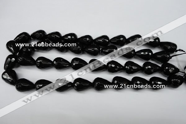 CAG4002 15.5 inches 15*20mm faceted teardrop black agate beads