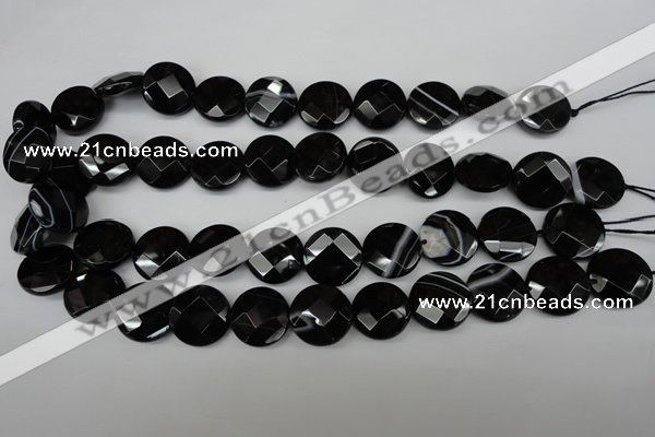 CAG4022 15.5 inches 18mm faceted coin black agate beads