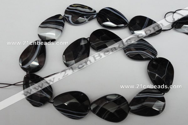 CAG4031 15.5 inches 20*30mm faceted flat teardrop black agate beads