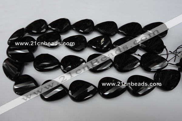 CAG4035 15.5 inches 22*30mm faceted & twisted teardrop black agate beads