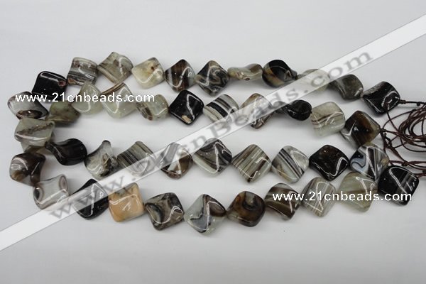 CAG4040 15.5 inches 15*15mm twisted diamond black agate beads