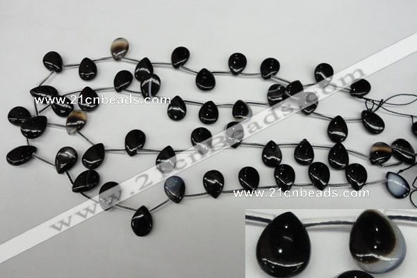 CAG4042 Top-drilled 10*14mm flat teardrop black agate beads