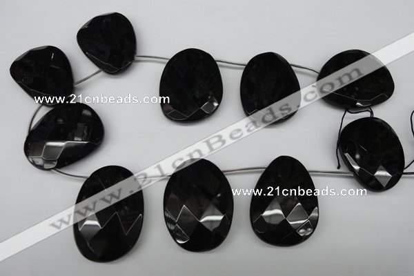 CAG4048 Top-drilled 30*40mm – 35*45mm faceted freeform black agate beads