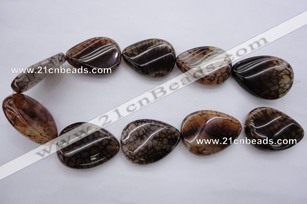 CAG4101 15.5 inches 30*40mm twisted flat teardrop dragon veins agate beads