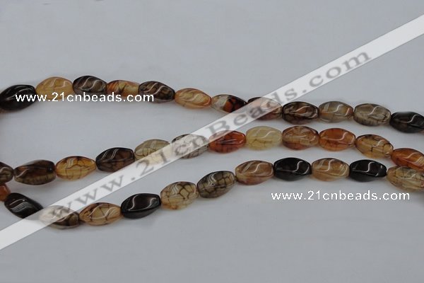 CAG4149 15.5 inches 6*12mm twisted rice dragon veins agate beads