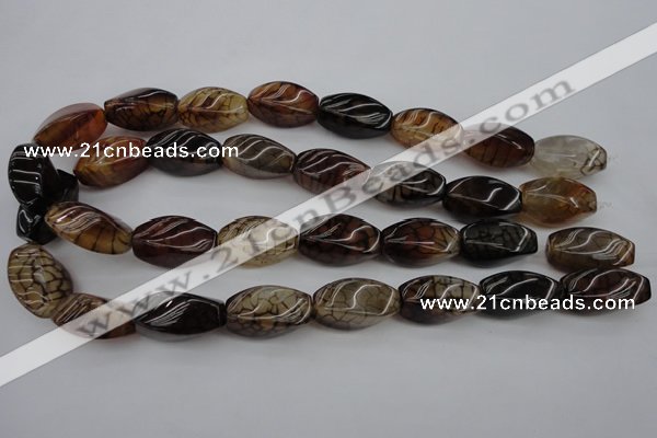 CAG4155 15.5 inches 13*25mm twisted rice dragon veins agate beads