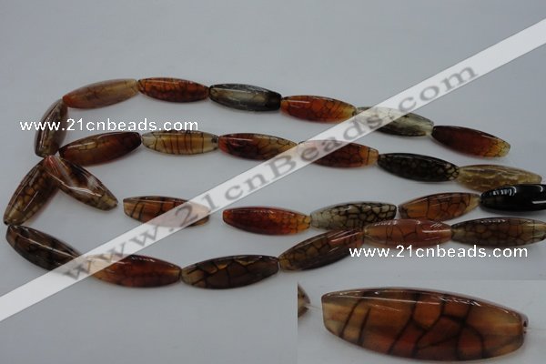 CAG4159 15.5 inches 10*30mm trihedron dragon veins agate beads